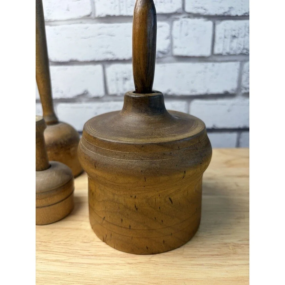 Antique Kitchen Lot Butter Molds Potato Masher Giant Clothespin Rolling Pin 4 Pc